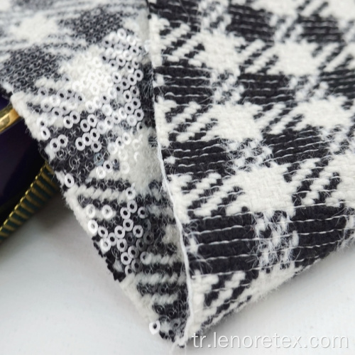 100% Polyester Dokuma Nakış Metalik Pullu Tweed Kumaş